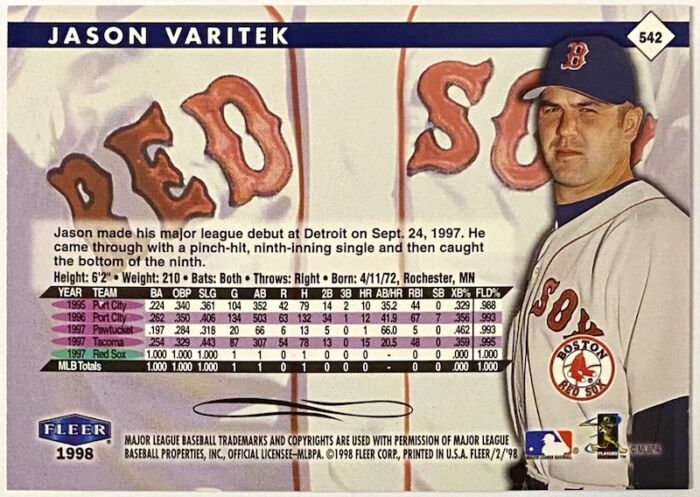 Jason Varitek 1998 Fleer Tradition Boston Red Sox Baseball Rookie Card –  KBK Sports
