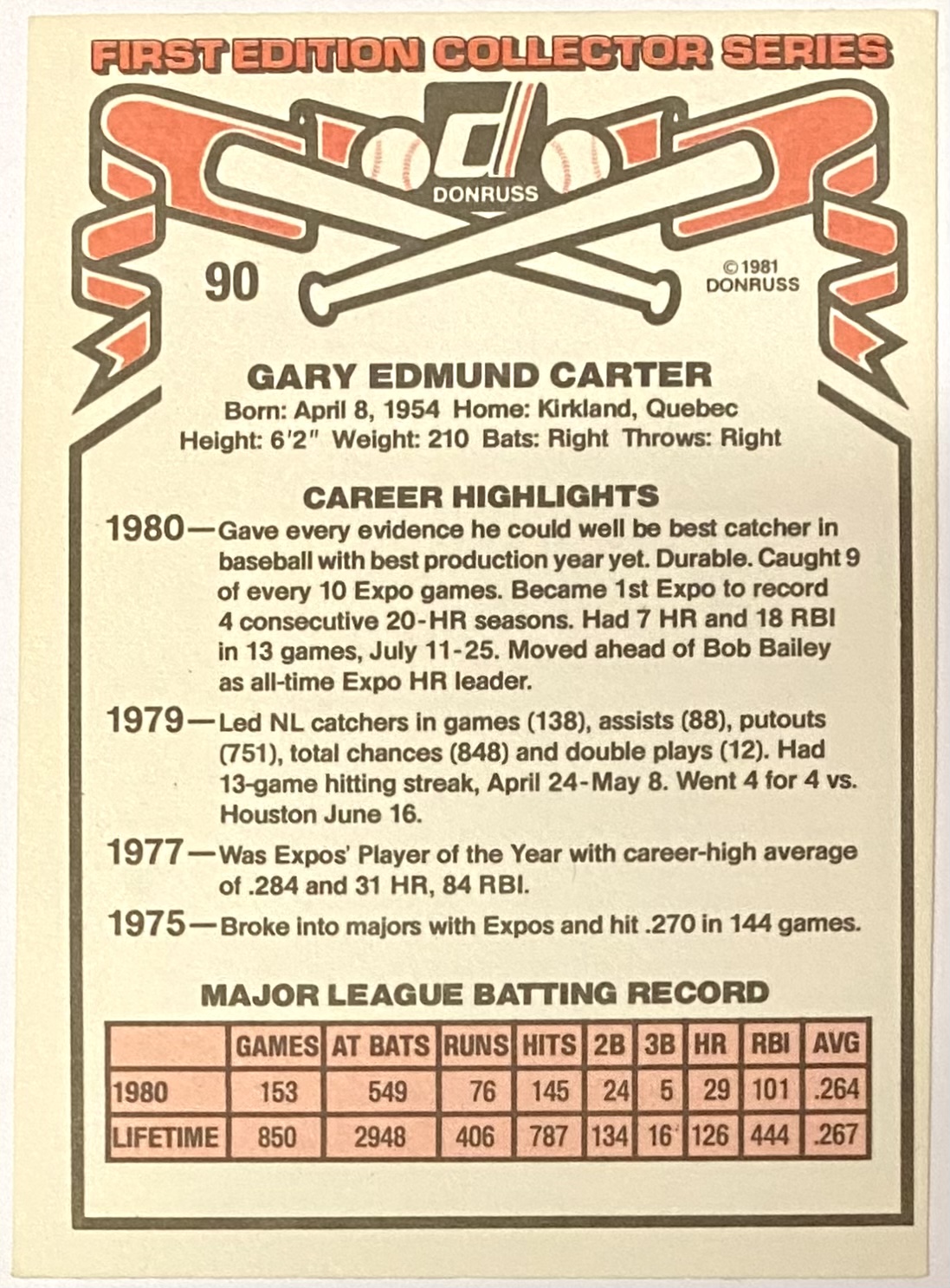 gary carter baseball card