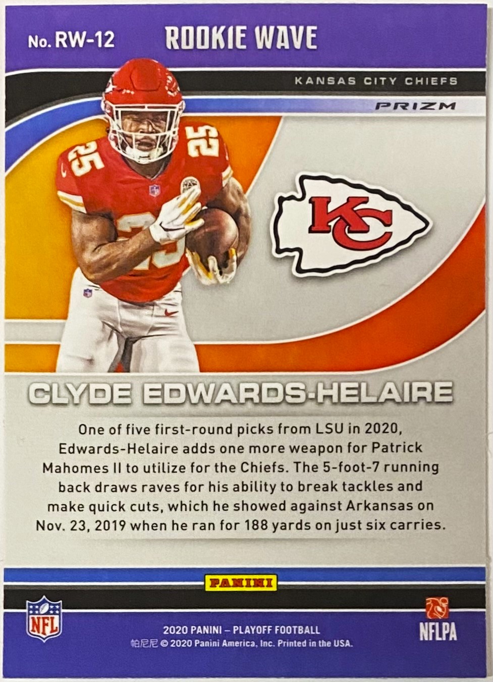 Clyde Edwards-Helaire Rookie Card Bundle 2020 Mosaic Base #212 Clyde Edwards-Helaire Kansas City Chiefs Rookie Card LSU Tigers Football Card in Toploader and 2 Packs of LSU Tigers Trading Cards 