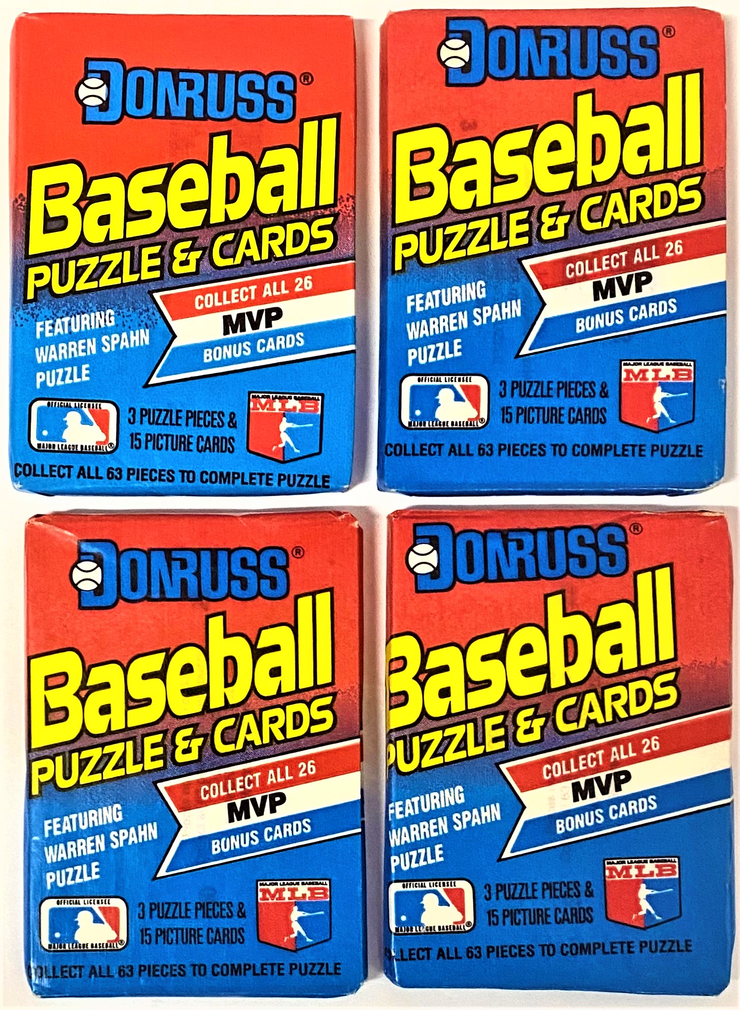 Donruss 1989 Major League Baseball 4-Pack Bundle (15 Cards & 3 Puzzle ...