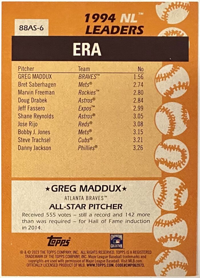 Greg Maddux 2023 Topps Atlanta Braves Baseball National League All-Star  Retro Card (HOF) – KBK Sports